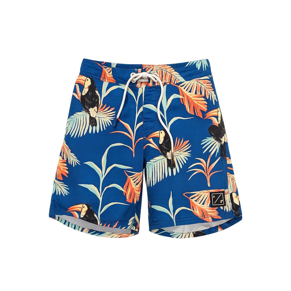 American Eagle Board Shorts XS Blue Tropical Toucan Palm Print Swim Trunks Surf